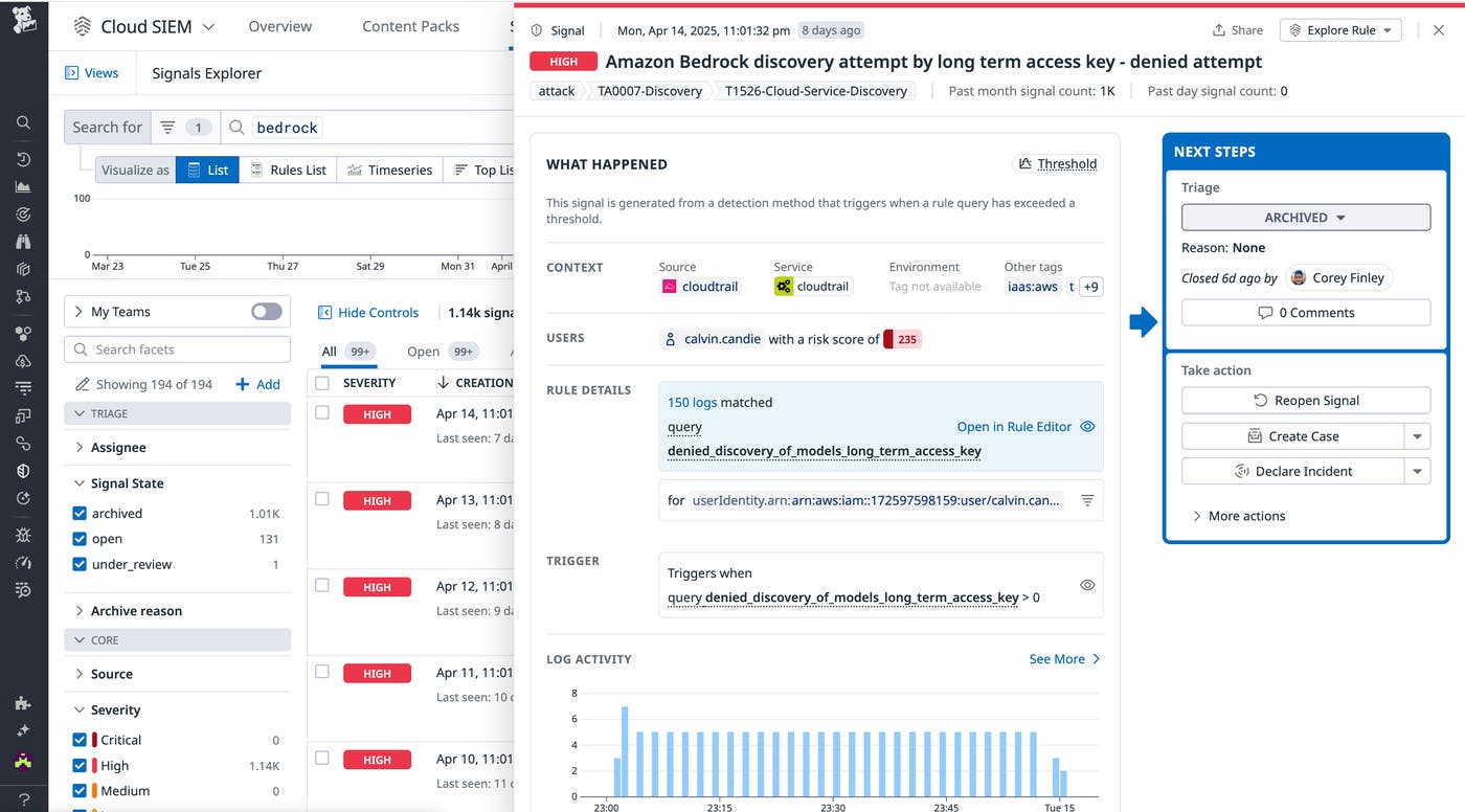 Cloud SIEM finding of Amazon Bedrock access with long-term access key Cloud SIEM finding of Amazon Bedrock access with long-term access key