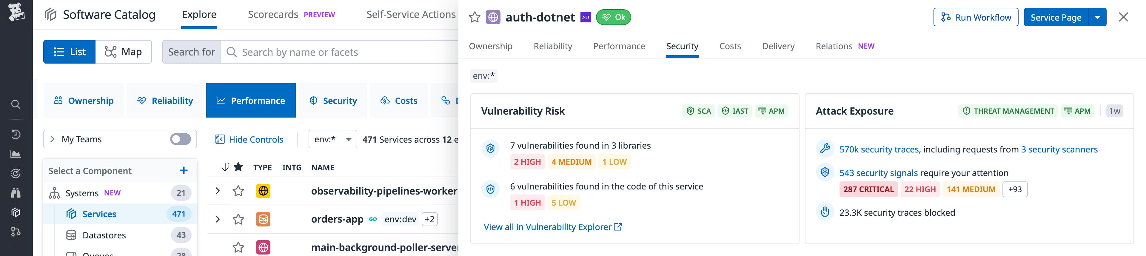 Vulnerability risk and attack exposure surfaced in Datadog Software Catalog Vulnerability risk and attack exposure surfaced in Datadog Software Catalog