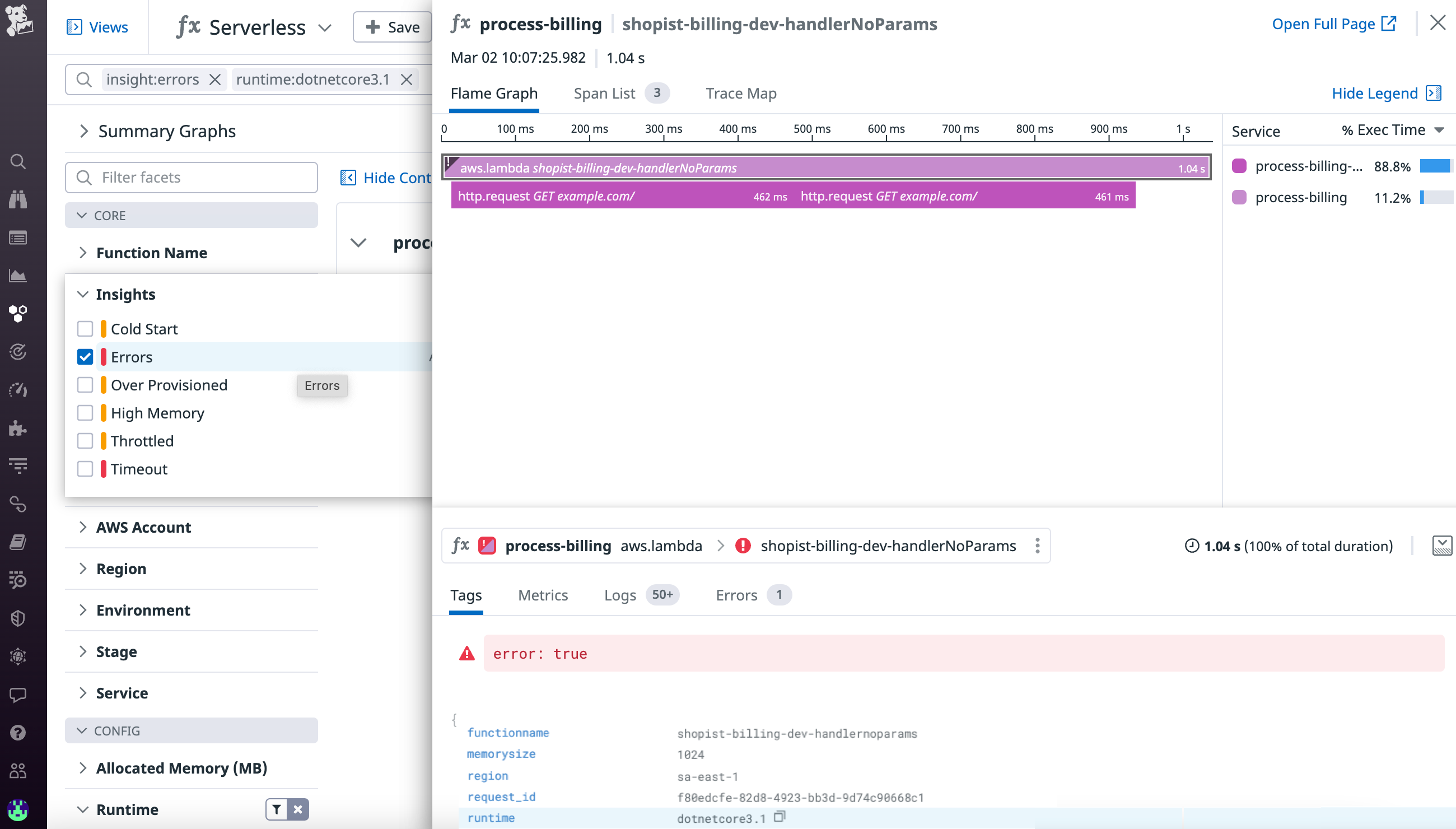 Trace .NET Lambda functions to discover code-level issues.