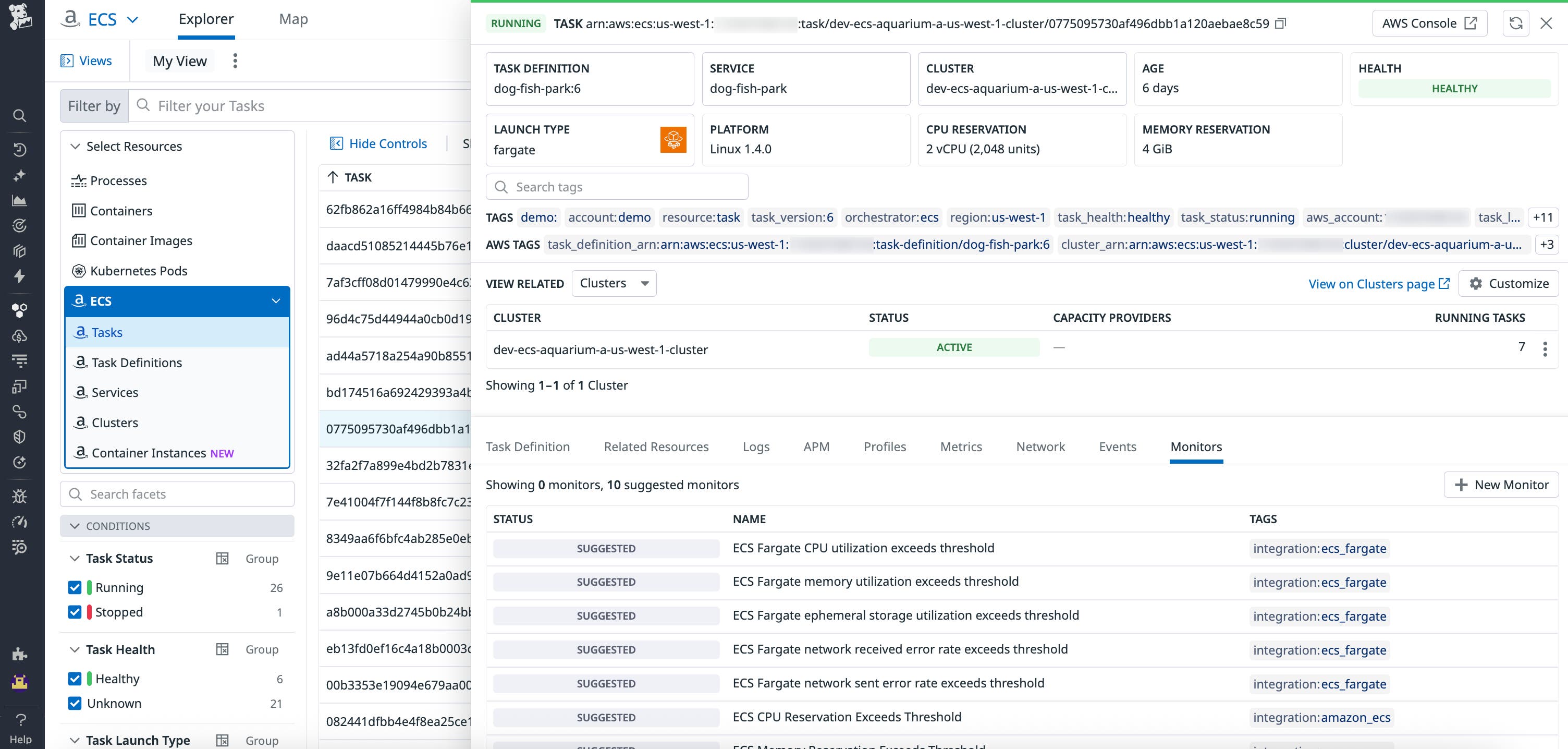 Recommended ECS monitors for a task resource. Recommended ECS monitors for a task resource.