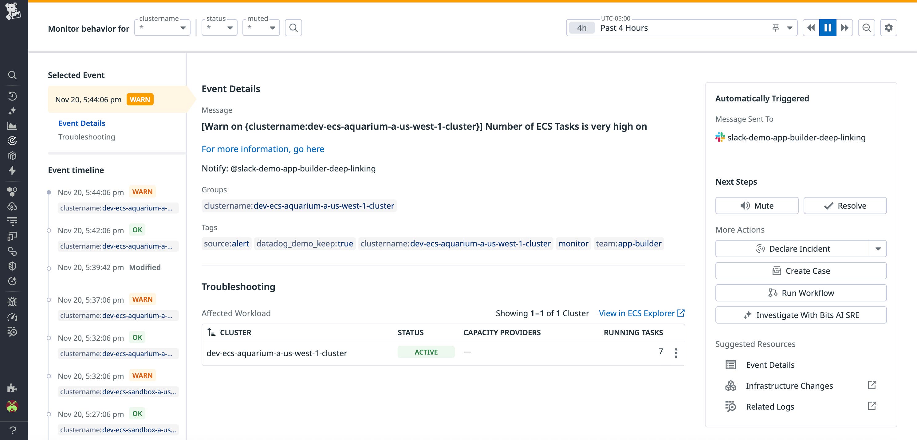Identify affected workloads directly from your ECS monitors. Identify affected workloads directly from your ECS monitors.