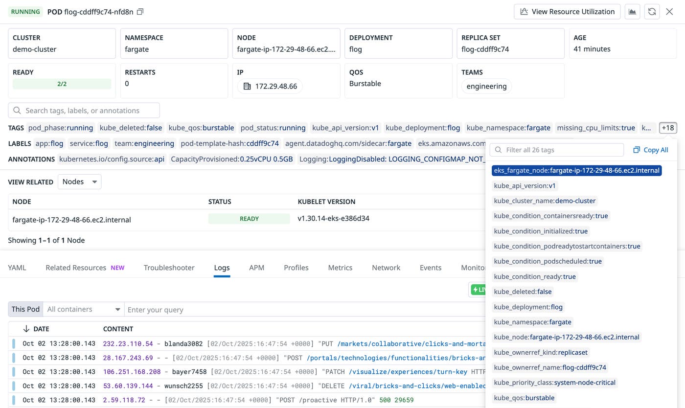 EKS Fargate logs in Datadog Log Management EKS Fargate logs in Datadog Log Management