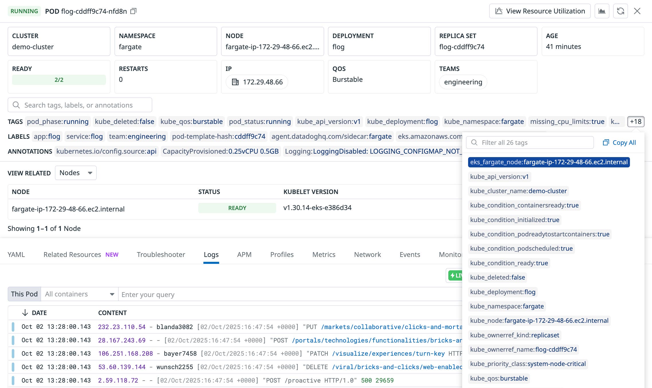 EKS Fargate logs in Datadog Log Management EKS Fargate logs in Datadog Log Management