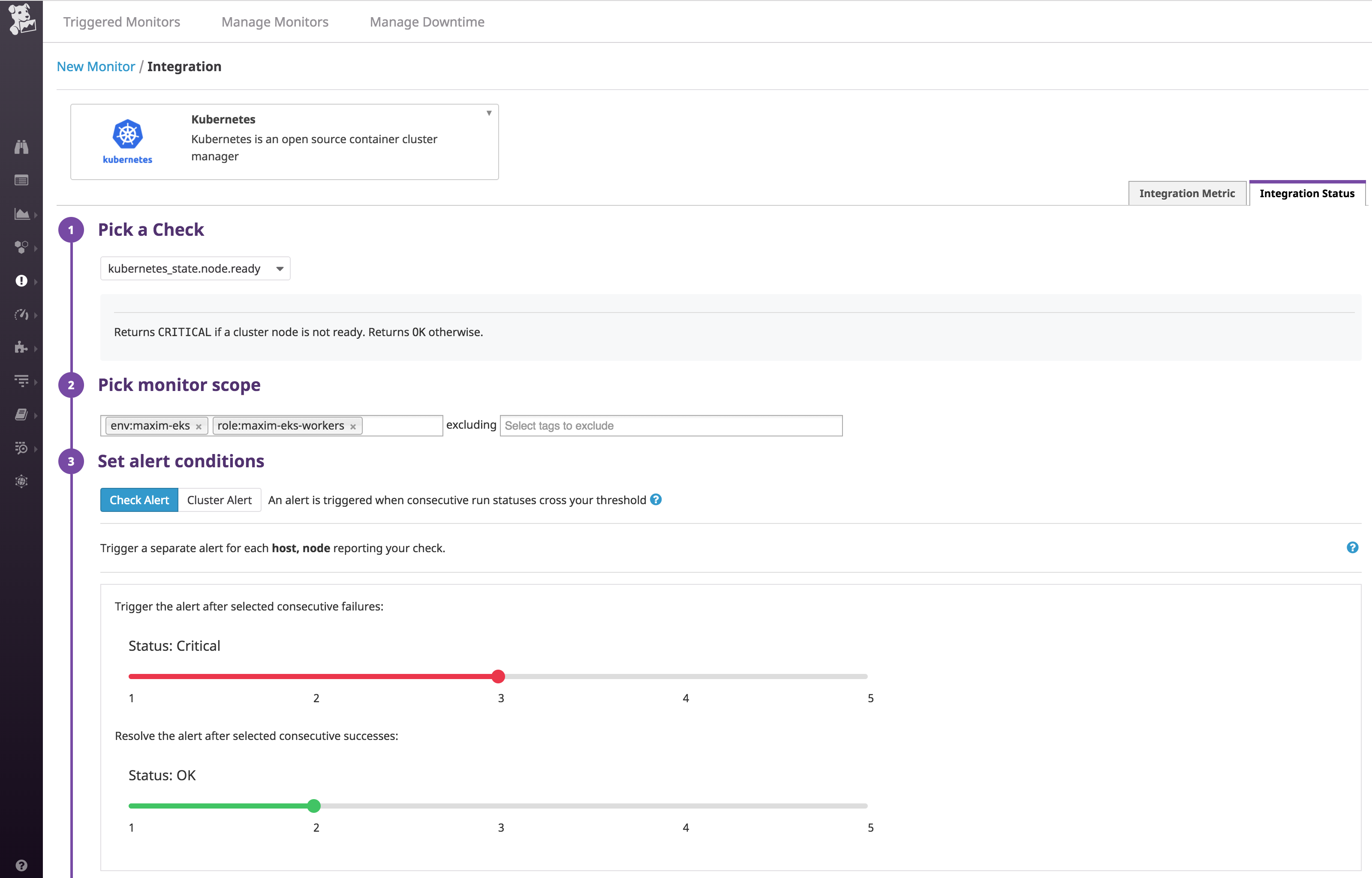 EKS monitoring with Datadog service check alert