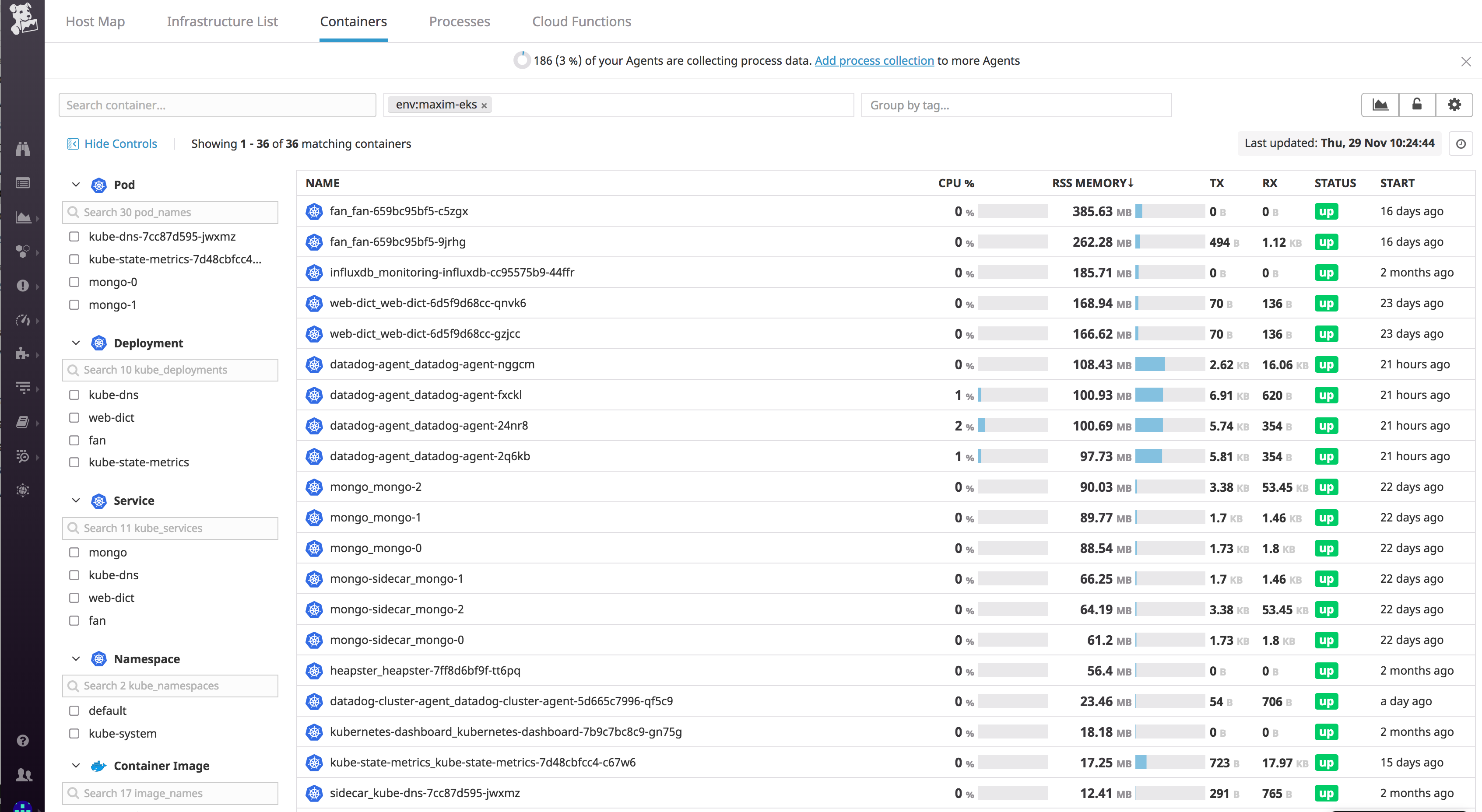 EKS monitoring with Datadog Live Container View
