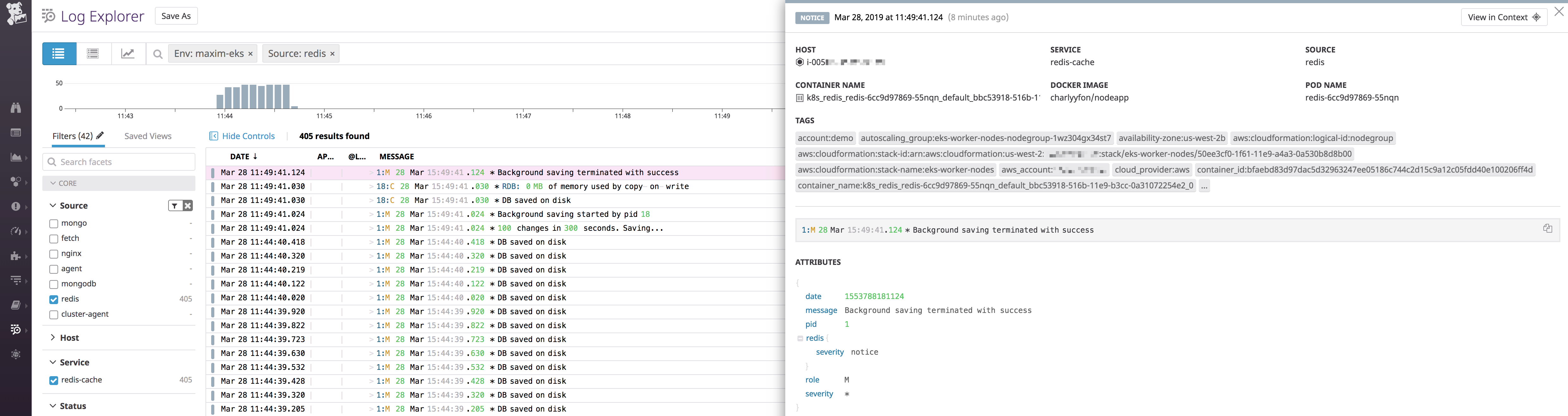 EKS monitoring with Datadog Redis logs