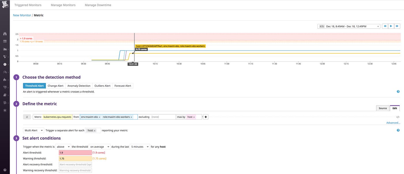 EKS monitoring with Datadog threshold alert EKS monitoring with Datadog threshold alert