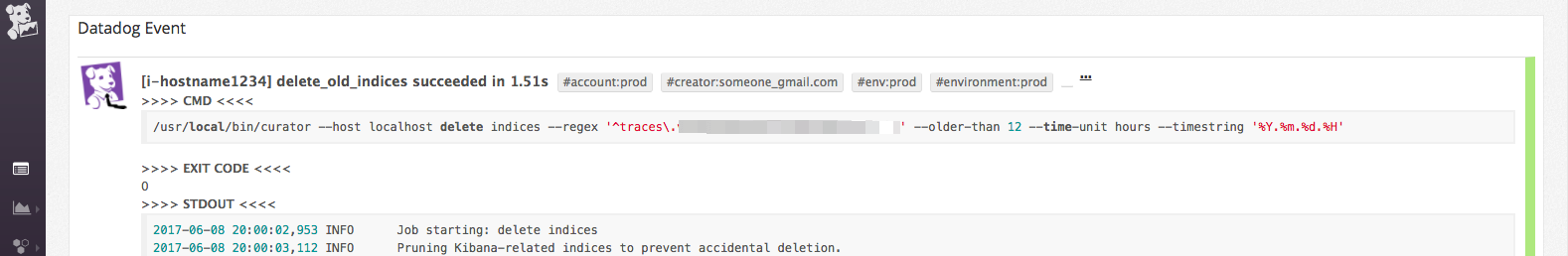 elasticsearch indices deleted event in Datadog event stream