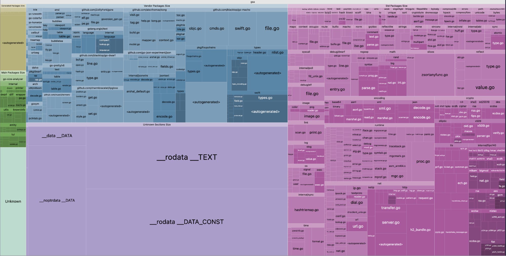 Screenshot showing dependency sizes within a Go binary, generated by go-size-analyzer. Screenshot showing dependency sizes within a Go binary, generated by go-size-analyzer.