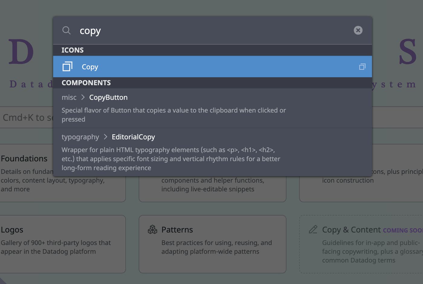 A visual of what using Cmd+K returns in the DRUIDS docs. A visual of what using Cmd+K returns in the DRUIDS docs.