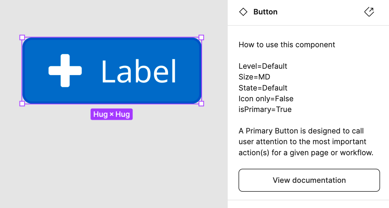 A visual of how Datadog employees can see the associated docs of the DRUIDS component from their design tool.