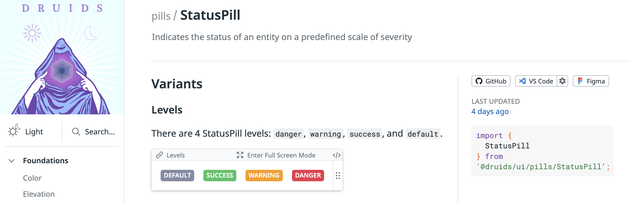 A visual of how Datadog employees can see the source code of the DRUIDS component is being used from anywhere in the app.