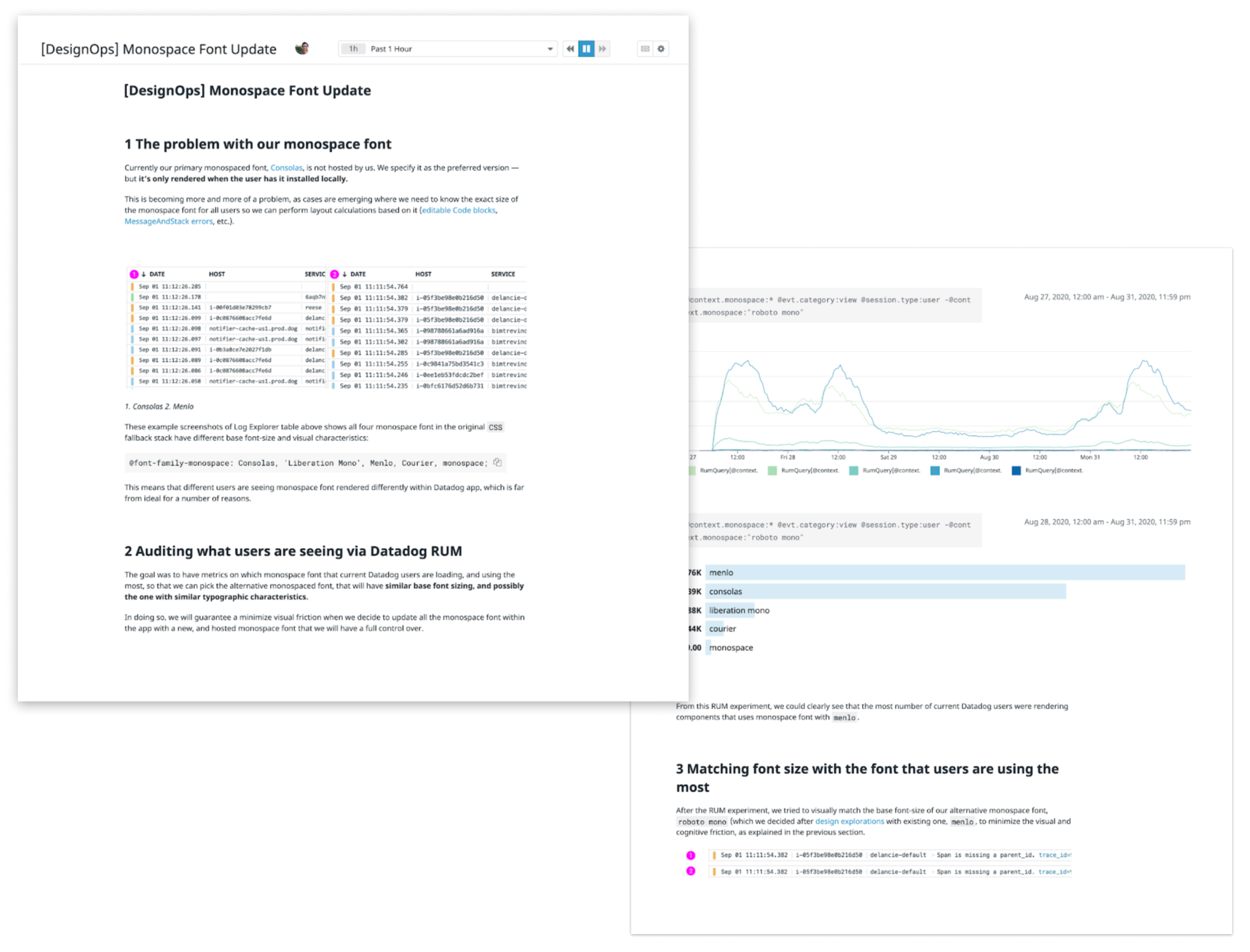 Notebook page with our monospace font update project