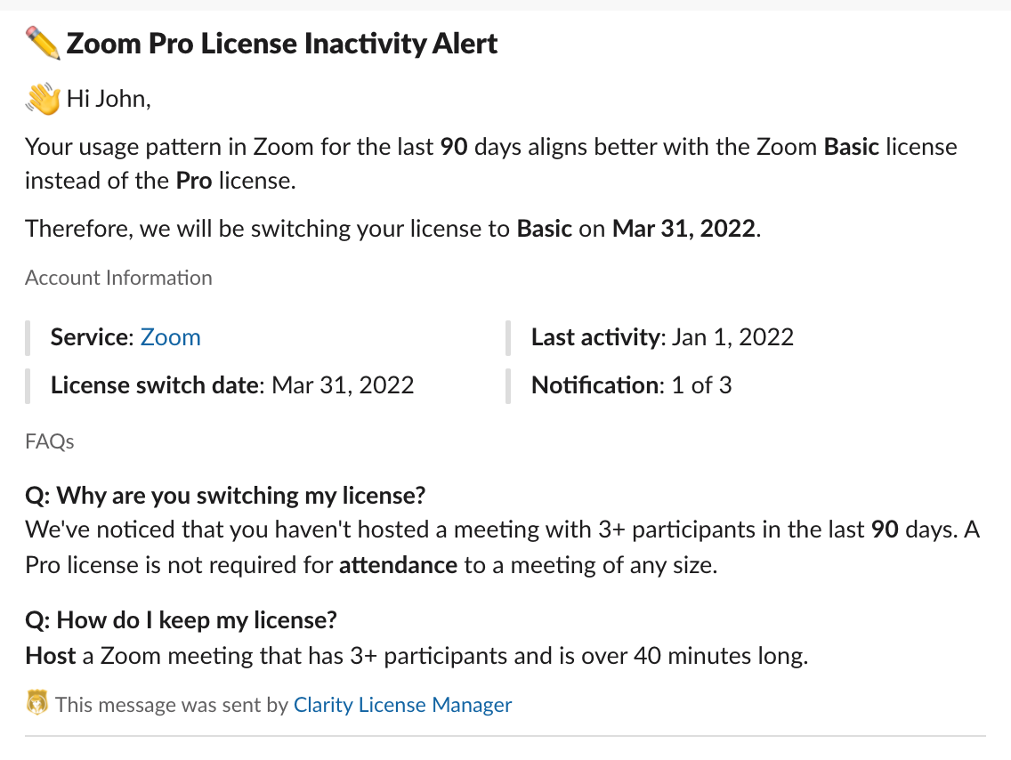 Example Slack notification message