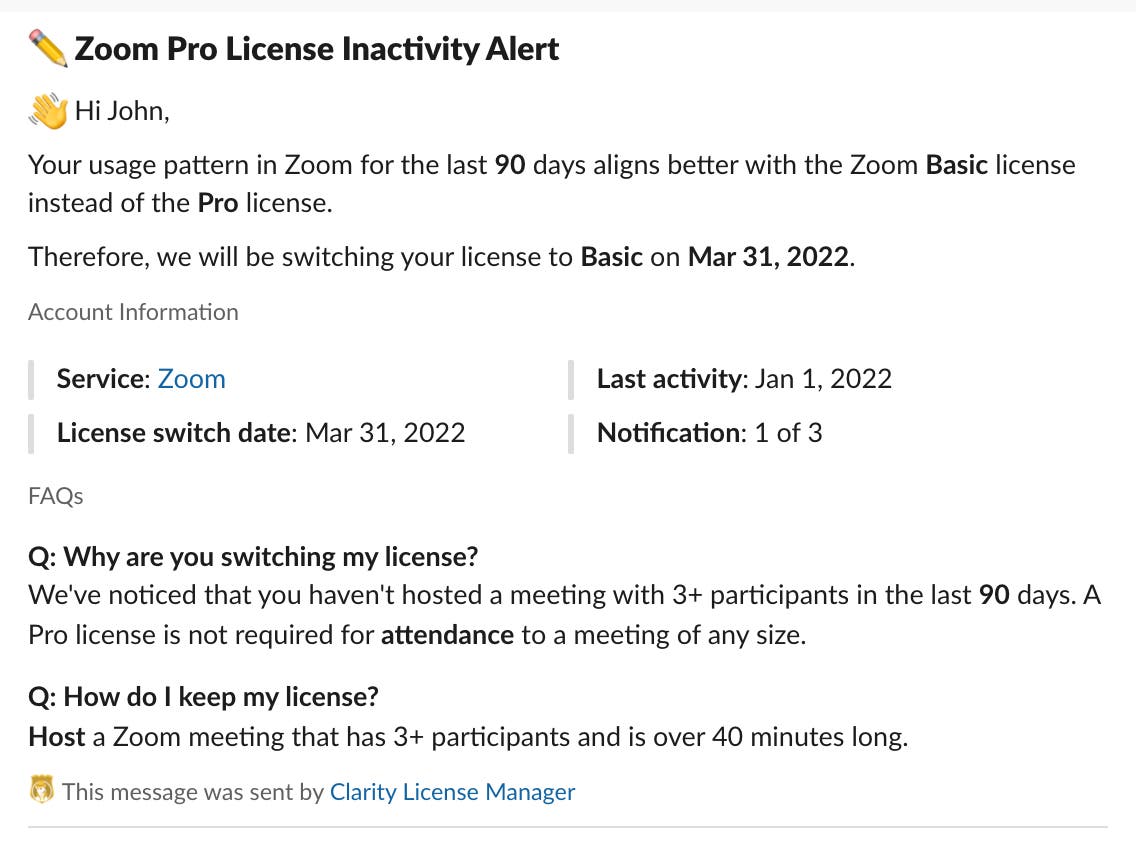 Example Slack notification message Example Slack notification message