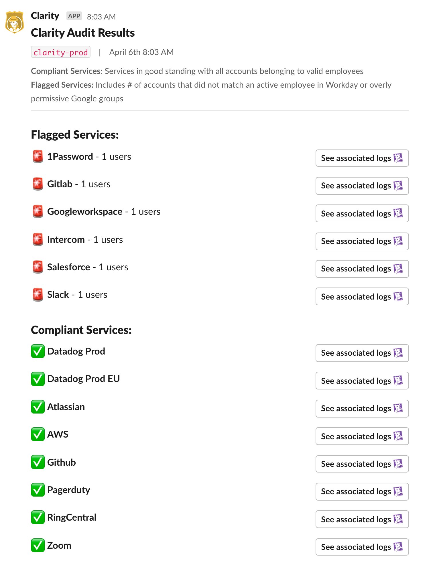 Example Clarity notifications