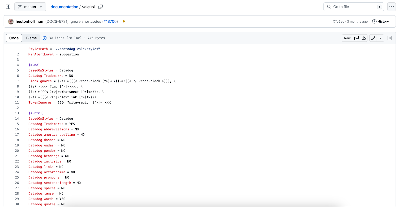 An example .vale.ini file in the Documentation repository