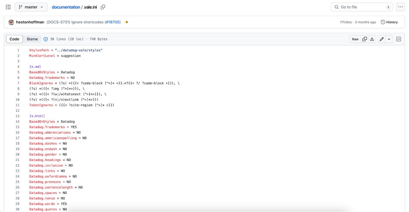 An example .vale.ini file in the Documentation repository An example .vale.ini file in the Documentation repository