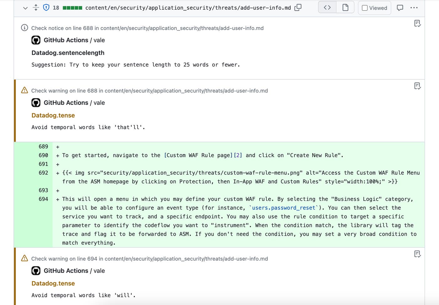Vale flagging on sentence length and the use of a temporal word. Vale flagging on sentence length and the use of a temporal word.