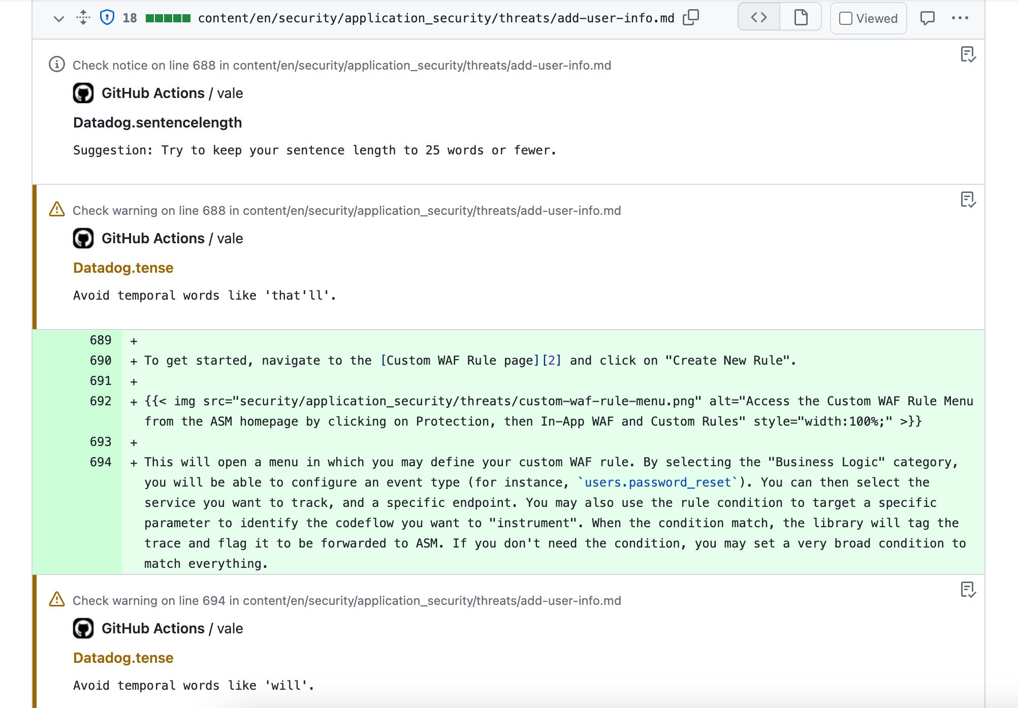 Vale flagging on sentence length and the use of a temporal word. Vale flagging on sentence length and the use of a temporal word.