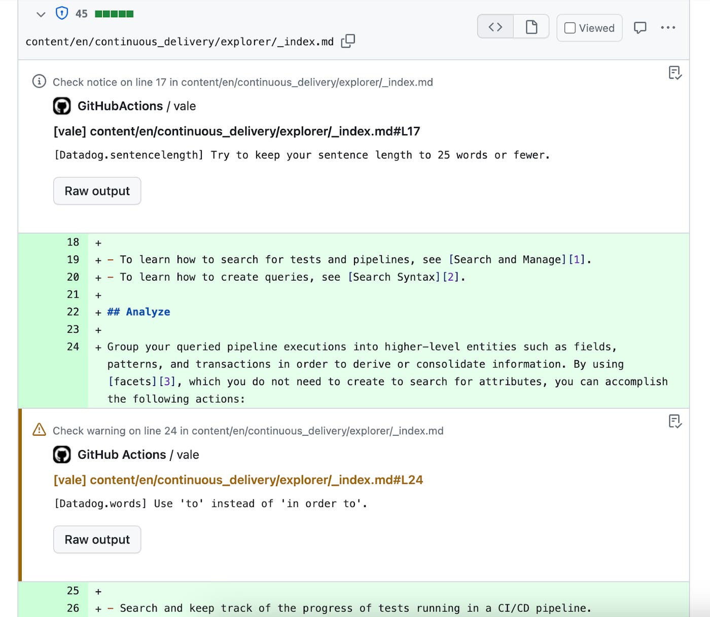 Comments flagged by Vale in a pull request Comments flagged by Vale in a pull request