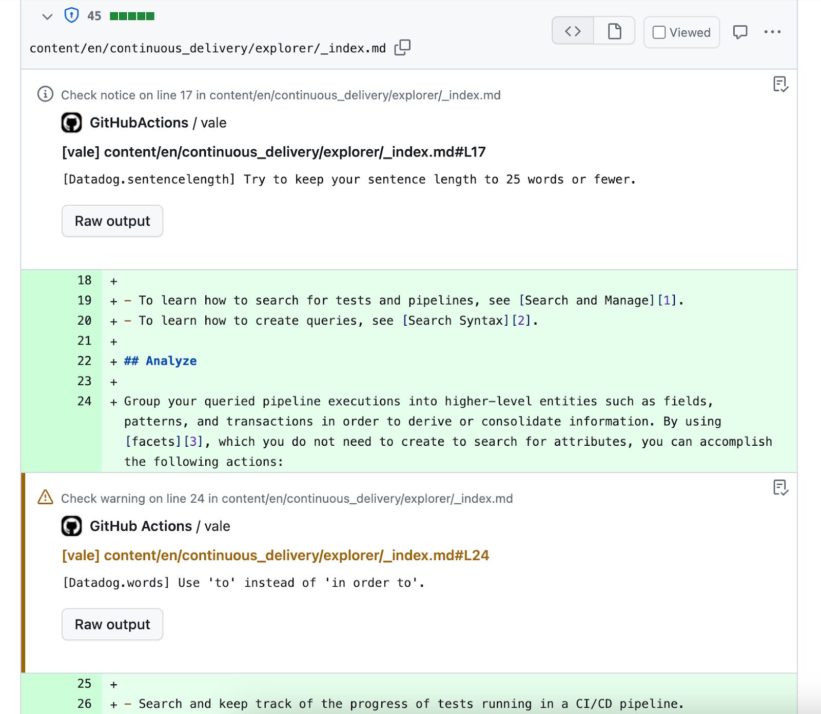 Comments flagged by Vale in a pull request Comments flagged by Vale in a pull request