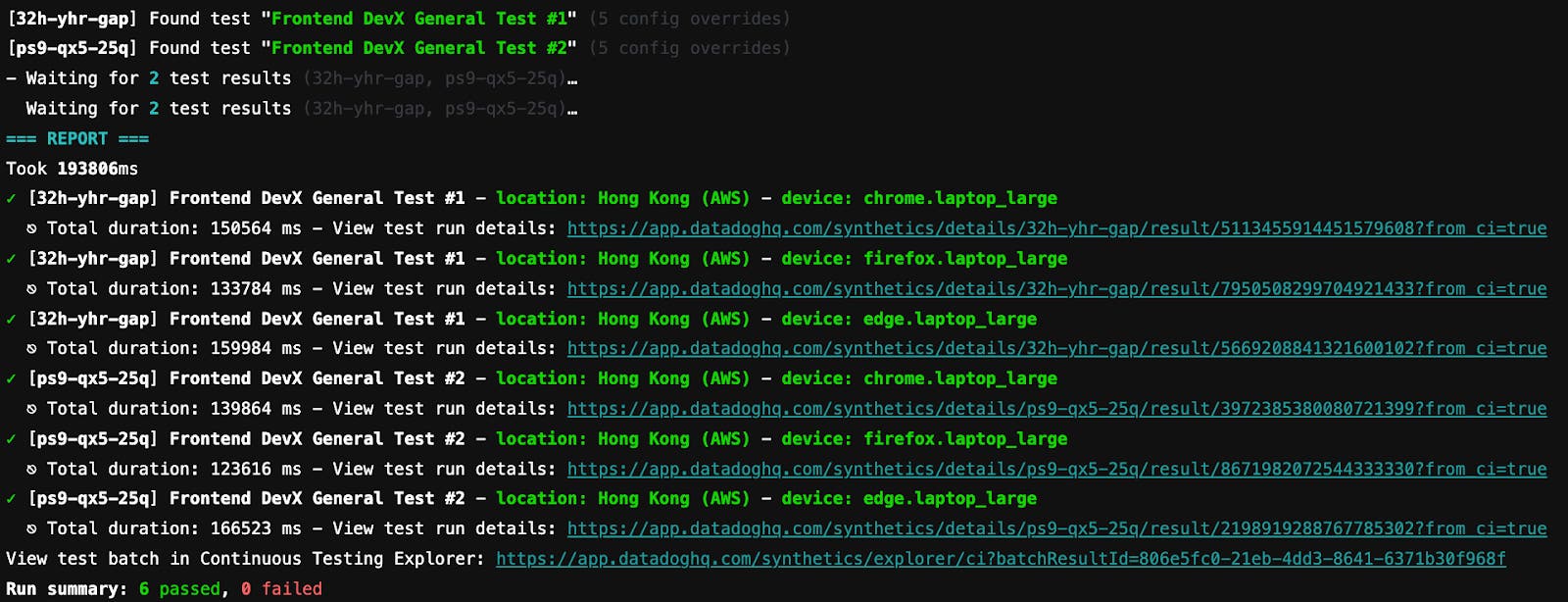 Command-line interface, showing the results of a series of tests. Command-line interface, showing the results of a series of tests.