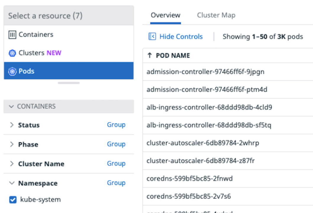 a view of the Datadog Live Containers product