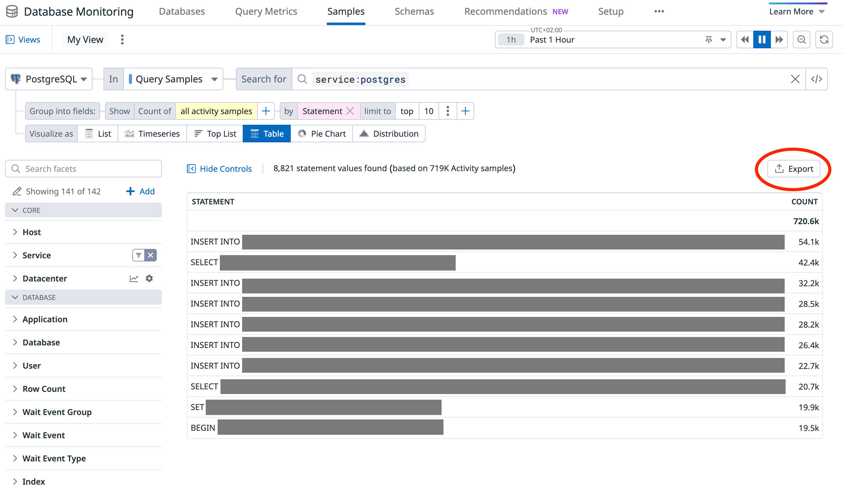 Query samples with export button. Query samples with export button.