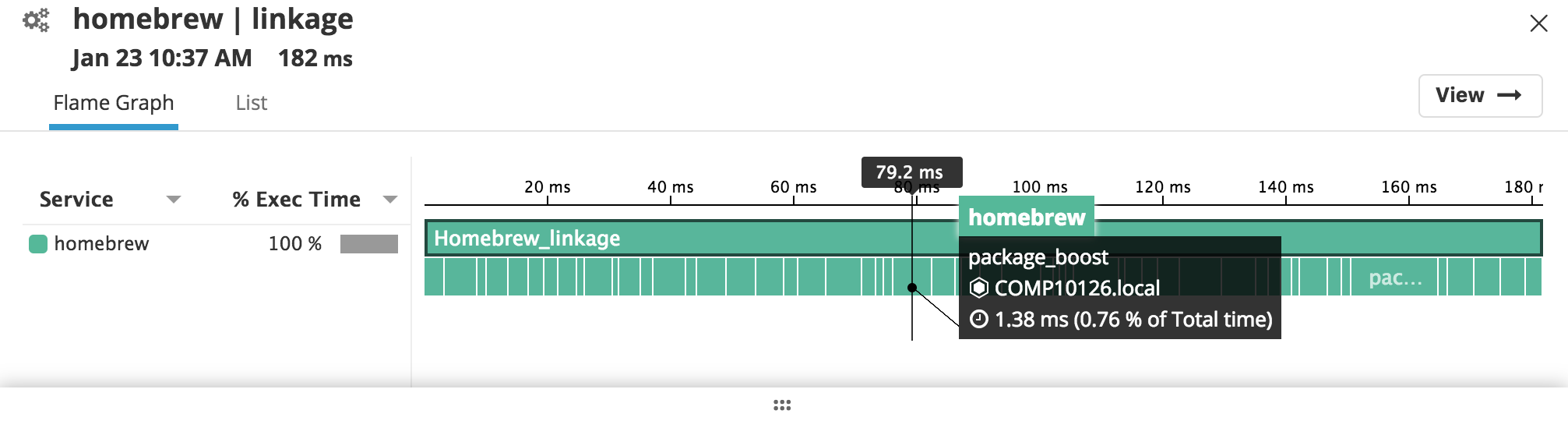Datadog flame graph showcasing SQLite3 implementation with caching.