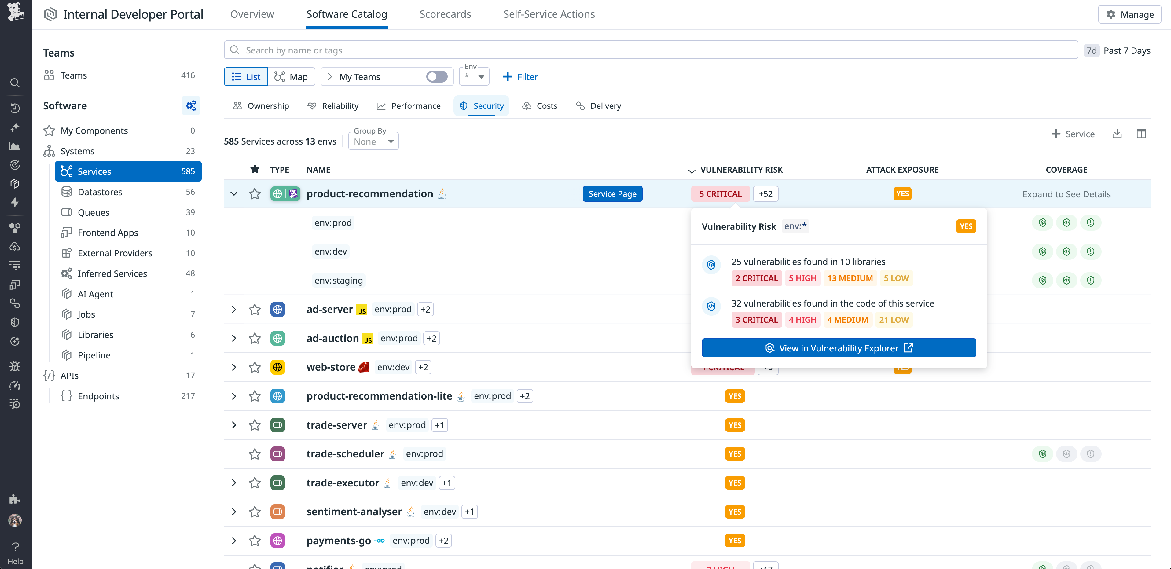 APM Security View in the Software Catalog