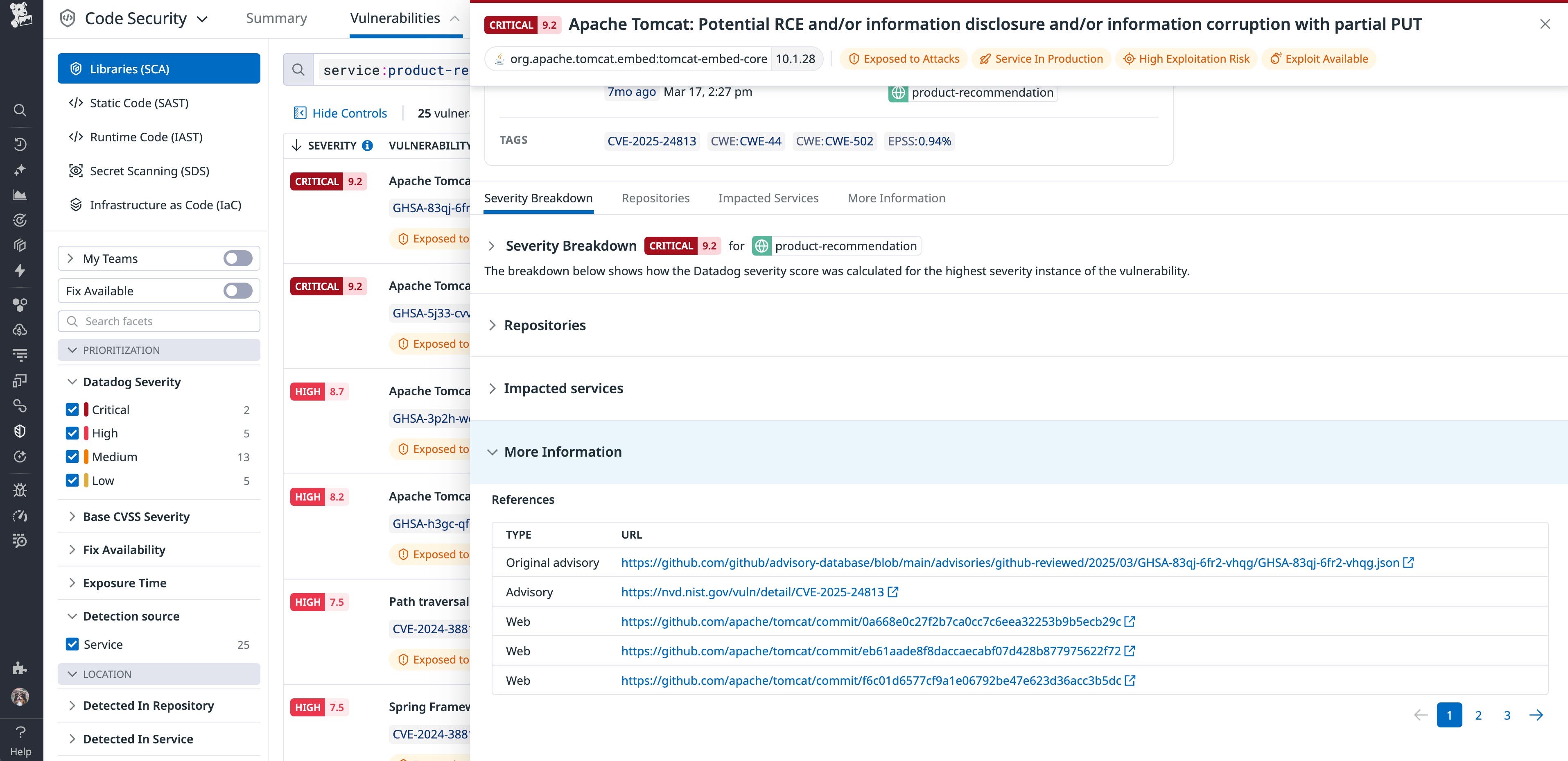 Sidebar in Datadog Code Security showing links to external resources Sidebar in Datadog Code Security showing links to external resources