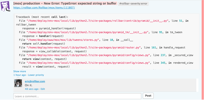 rollbar error monitoring