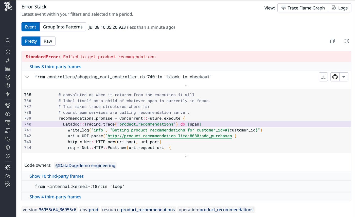 Viewing the trace where an error occurred. Viewing the trace where an error occurred.