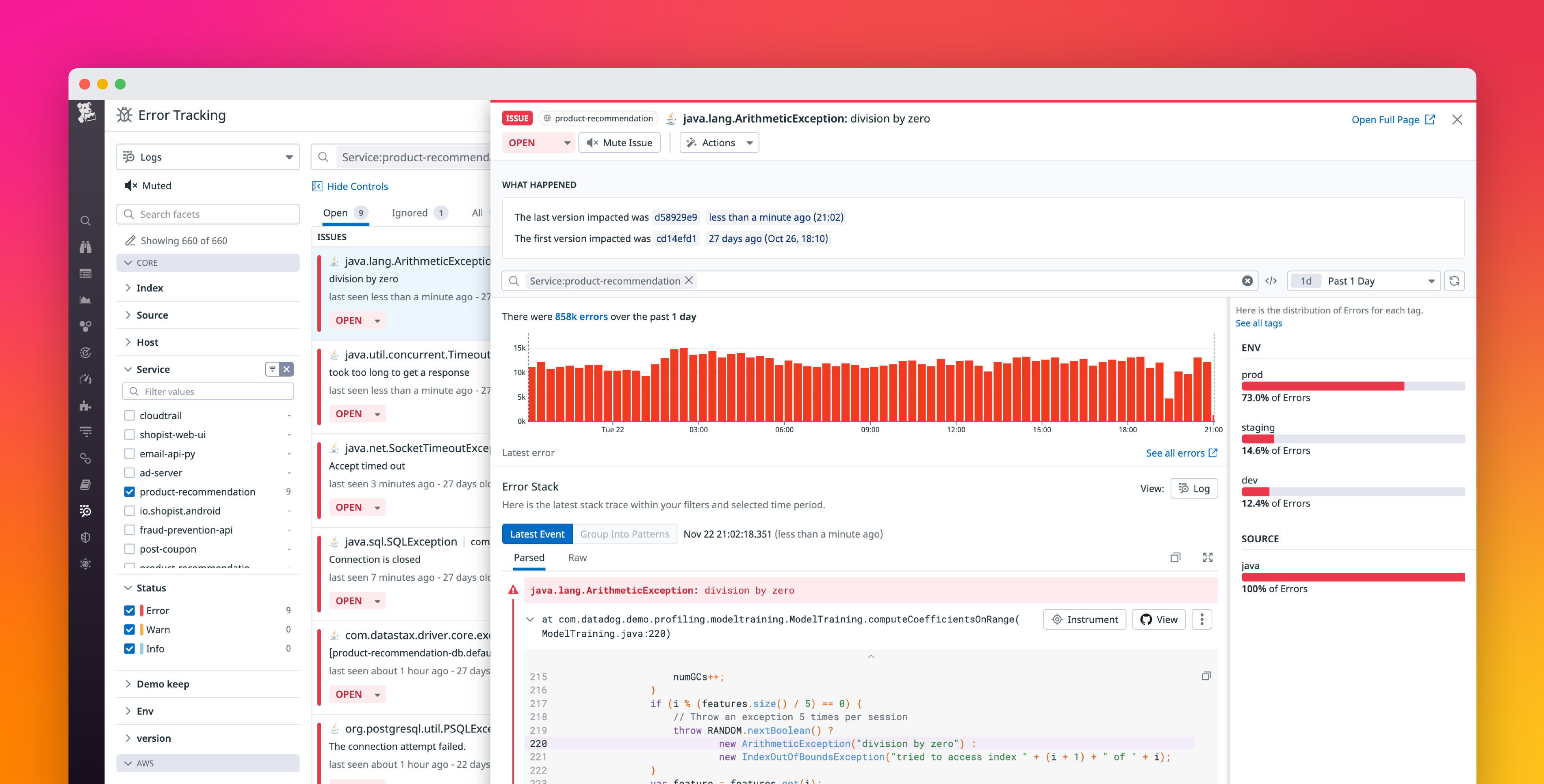 Track and triage errors in your logs with Datadog Error Tracking
