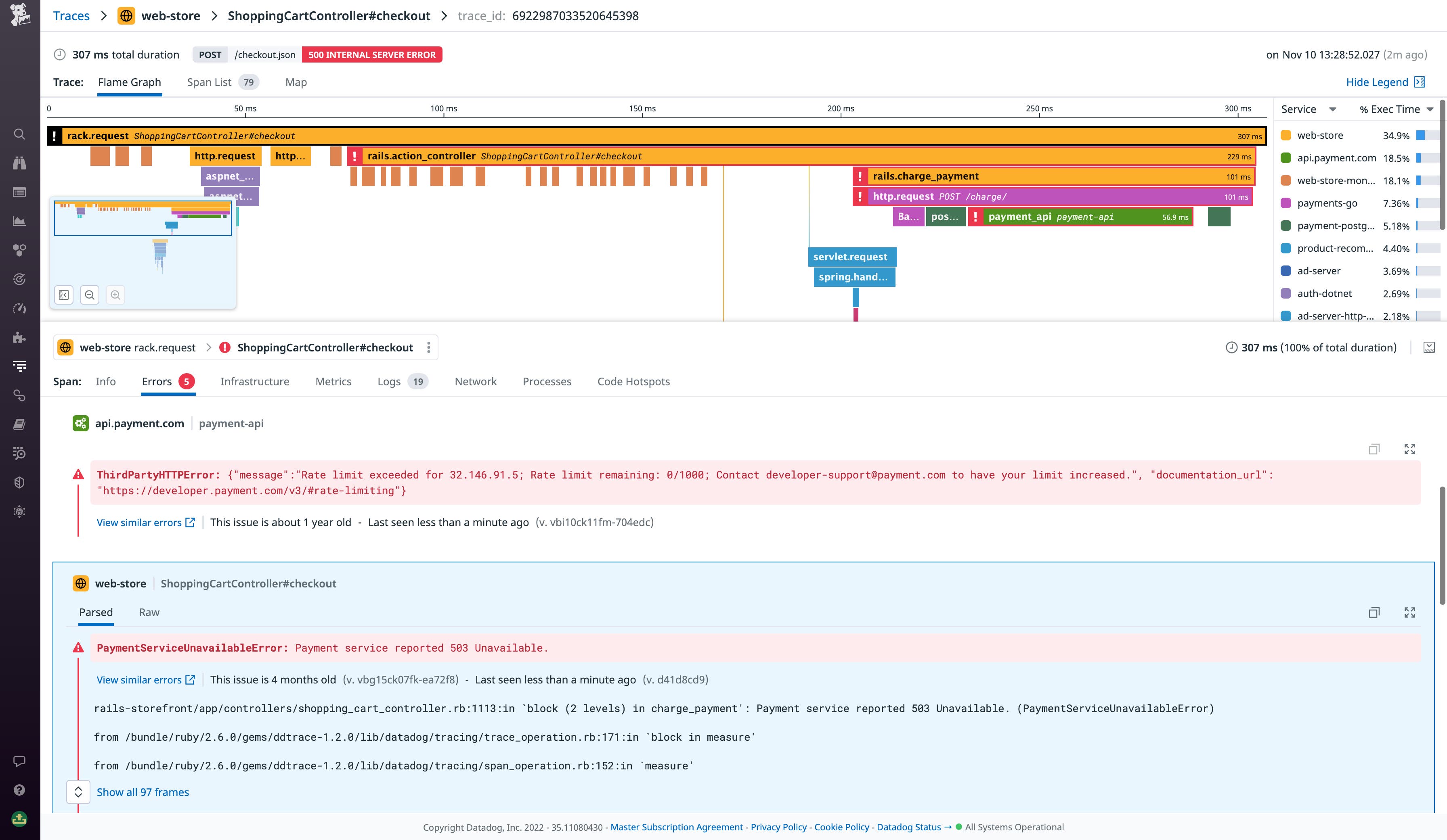 You can navigate from Error Tracking directly to the Trace View. You can navigate from Error Tracking directly to the Trace View.