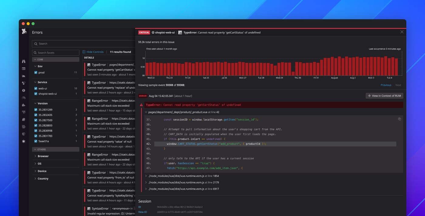 Datadog Error Tracking で、アプリケーションの問題を解明 Datadog Error Tracking で、アプリケーションの問題を解明