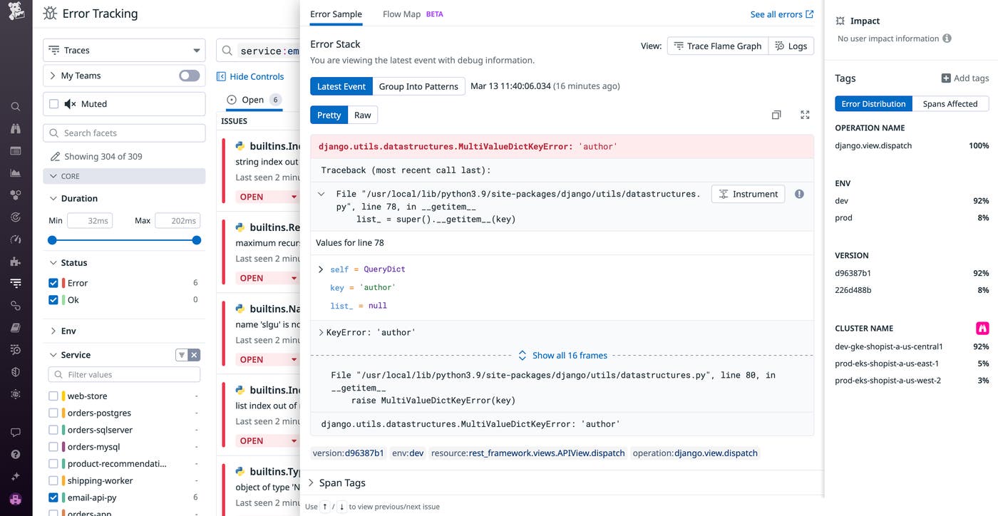 View of the variable values that caused an error in the Error Tracking Issue View of the variable values that caused an error in the Error Tracking Issue