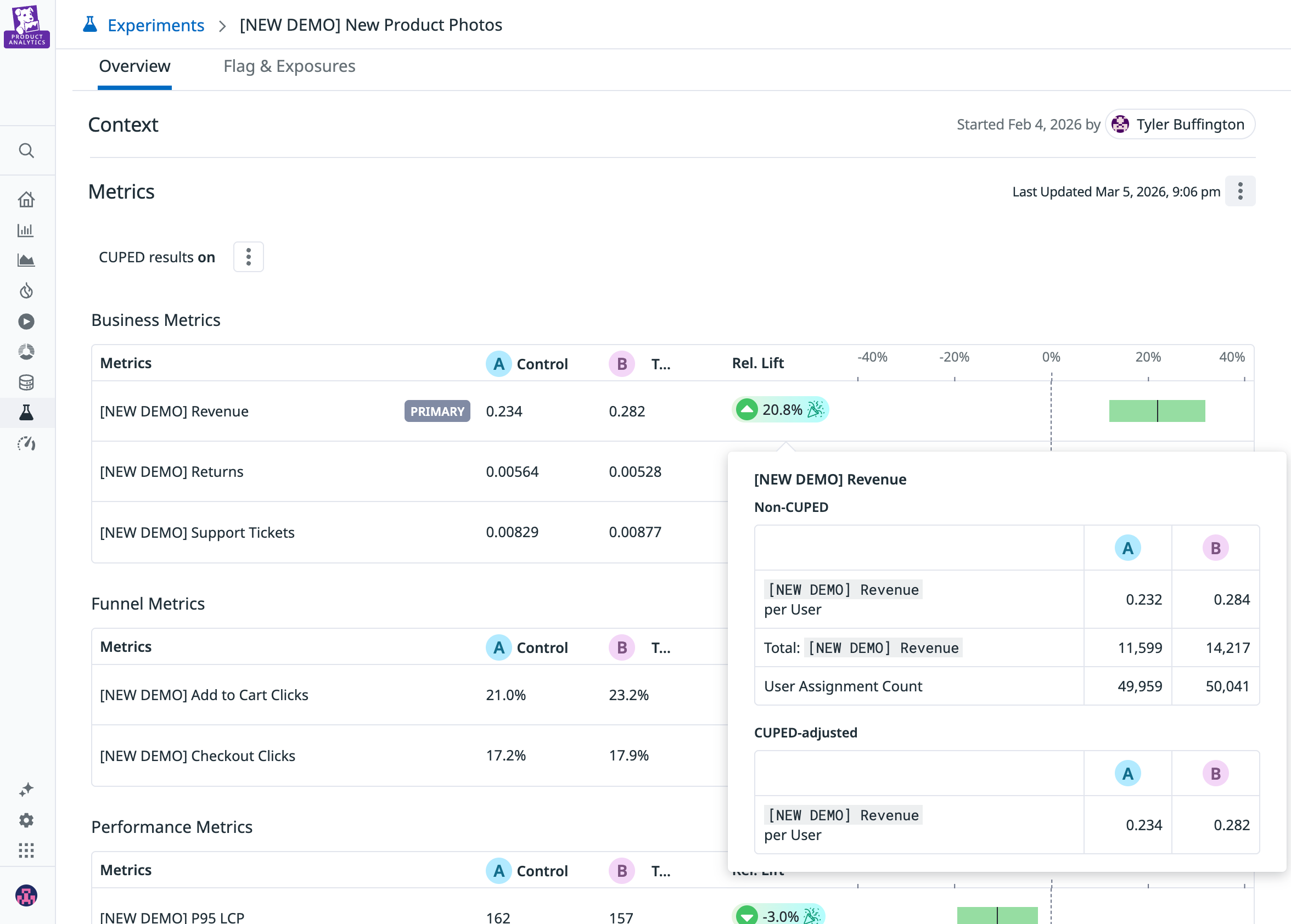 A screenshot of metrics teams can analyze for a given experiment.