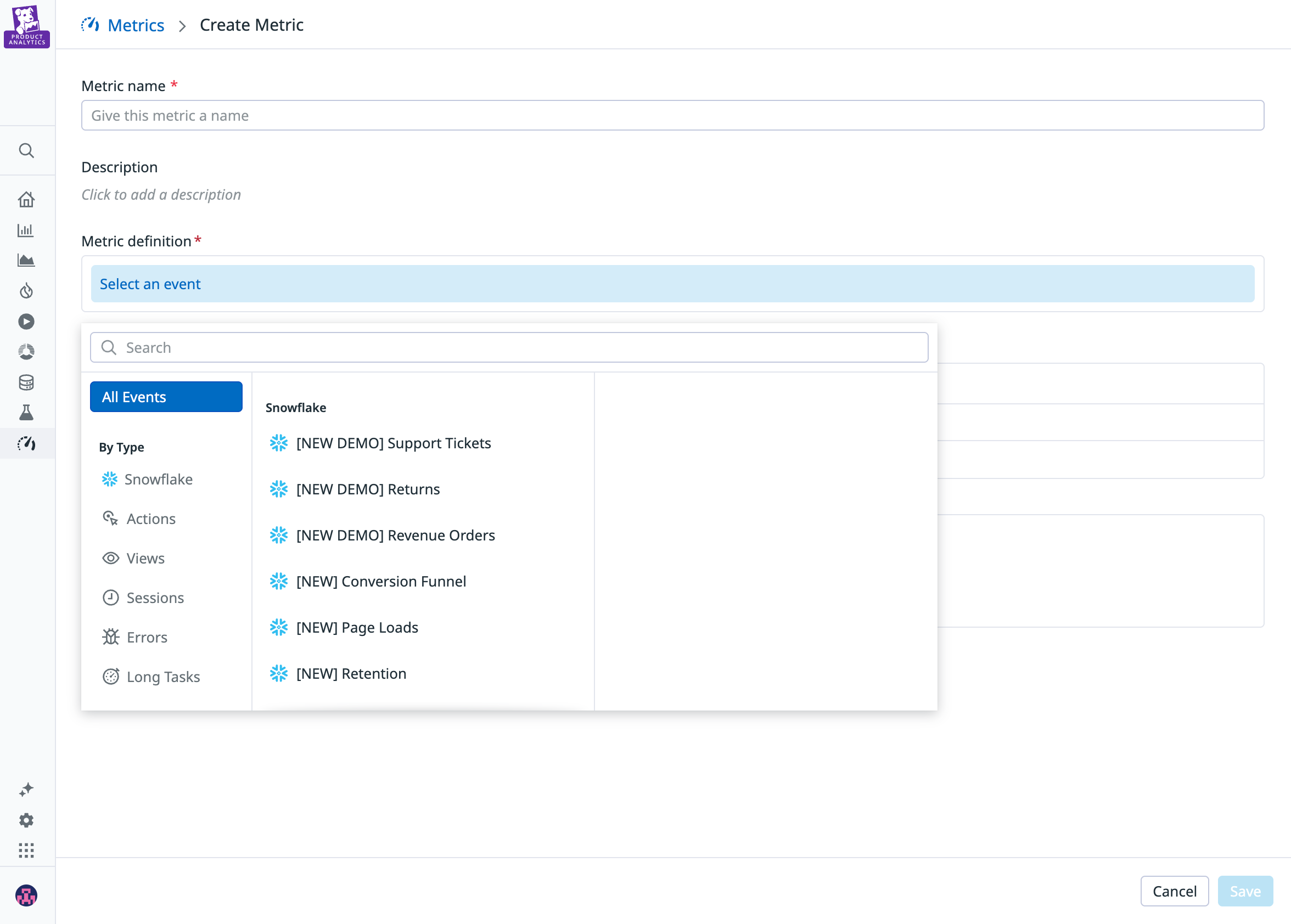 A screenshot showing the creation of a metric specifically for warehouse-native business metrics.