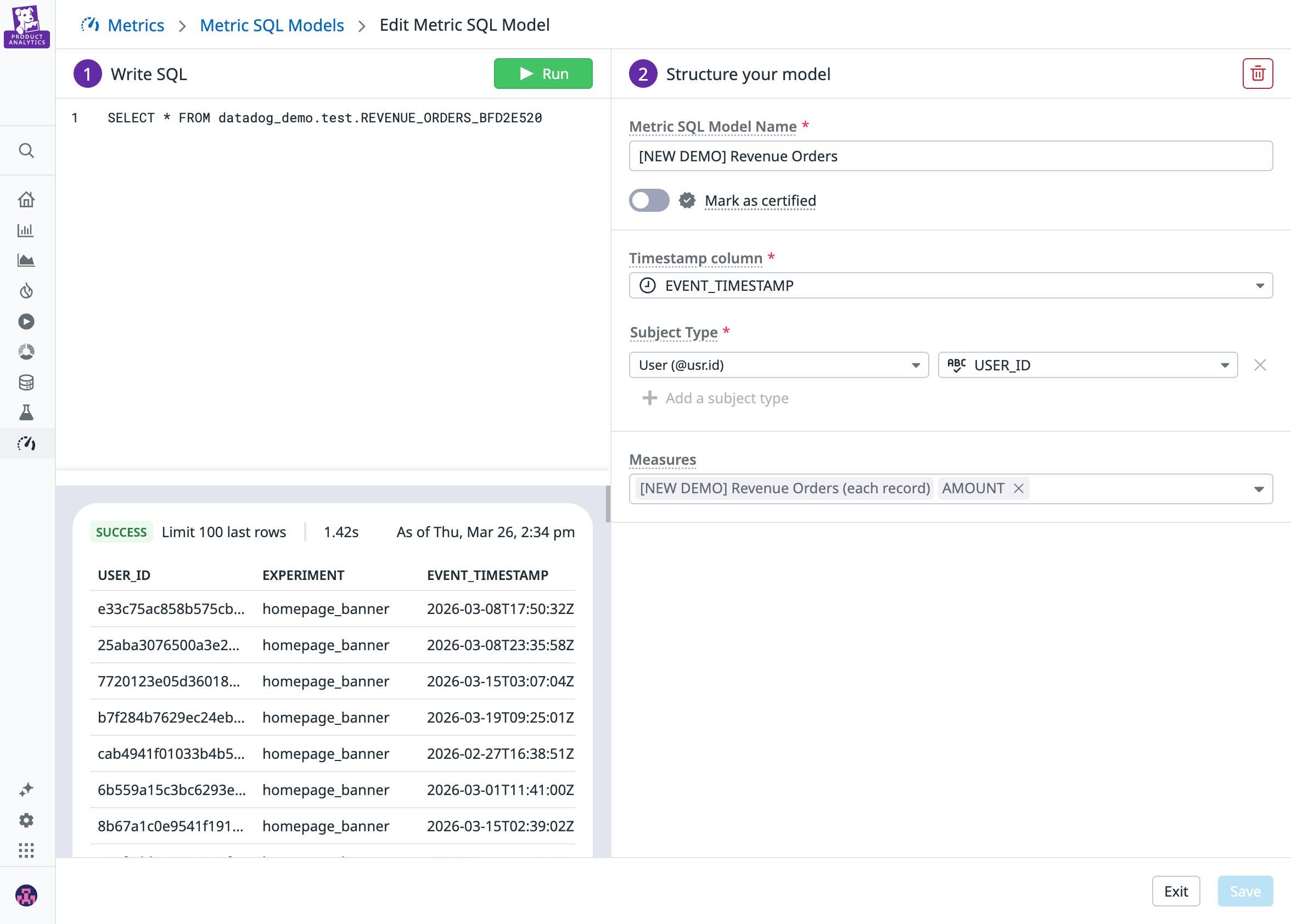 A screenshot of an analysis of business warehouse metrics for experiments. A screenshot of an analysis of business warehouse metrics for experiments.