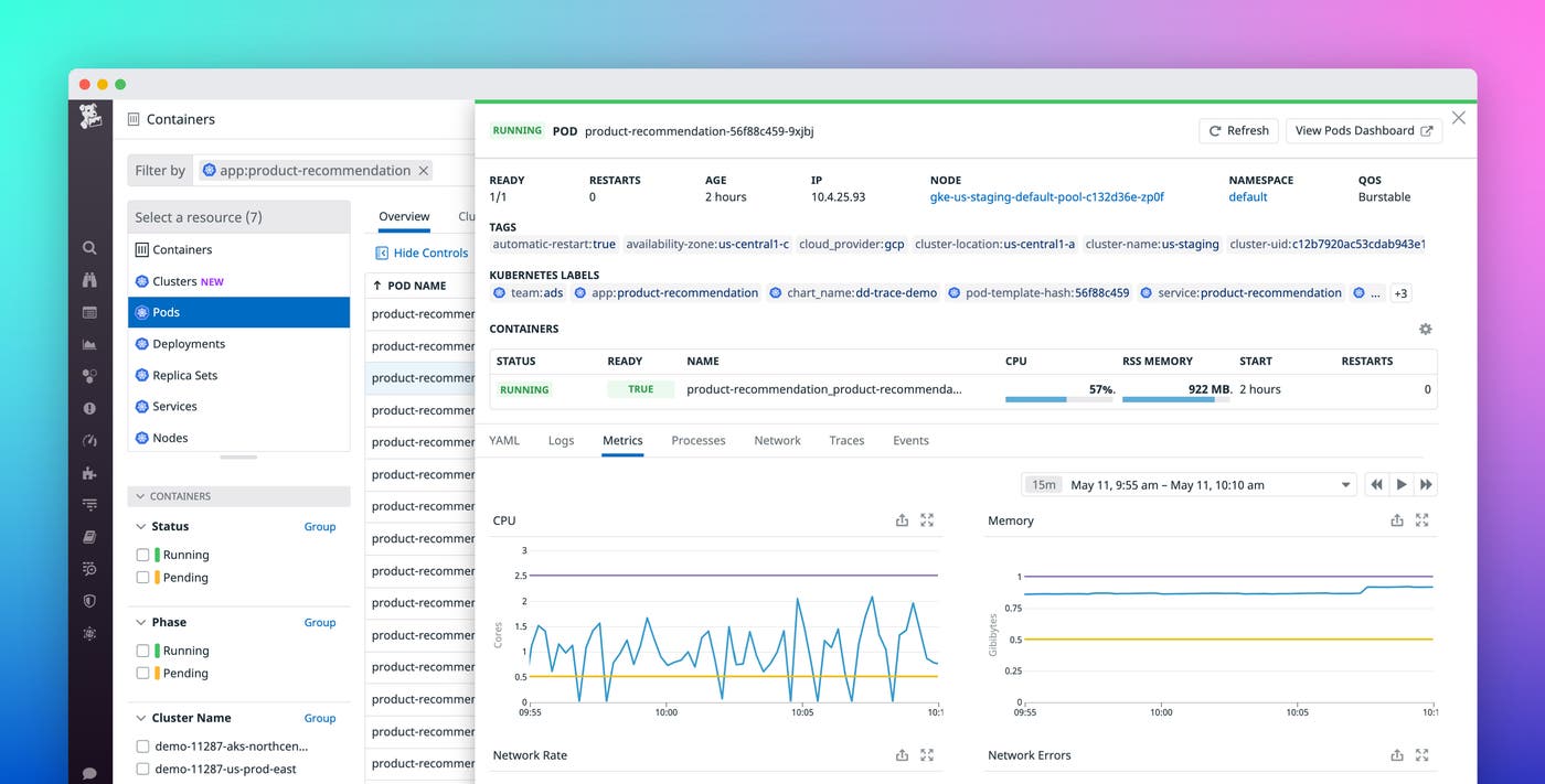 Explore Kubernetes resources with Datadog Live Containers