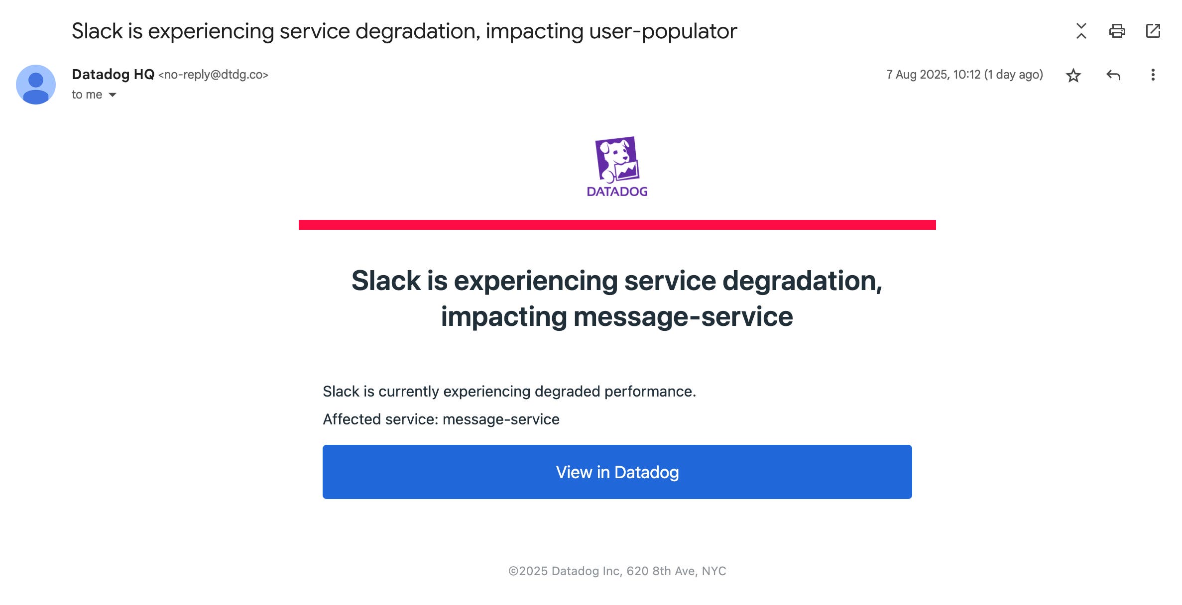 Email alerting about a slack degradation issue. Email alerting about a slack degradation issue.