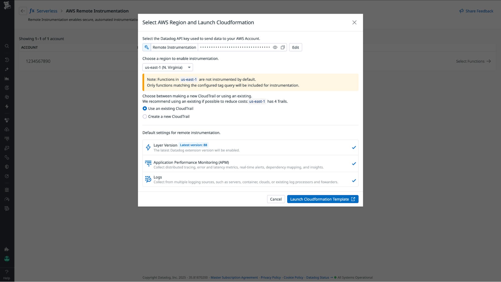 Screenshot showing how to select an AWS region and launch CloudFormation. Screenshot showing how to select an AWS region and launch CloudFormation.