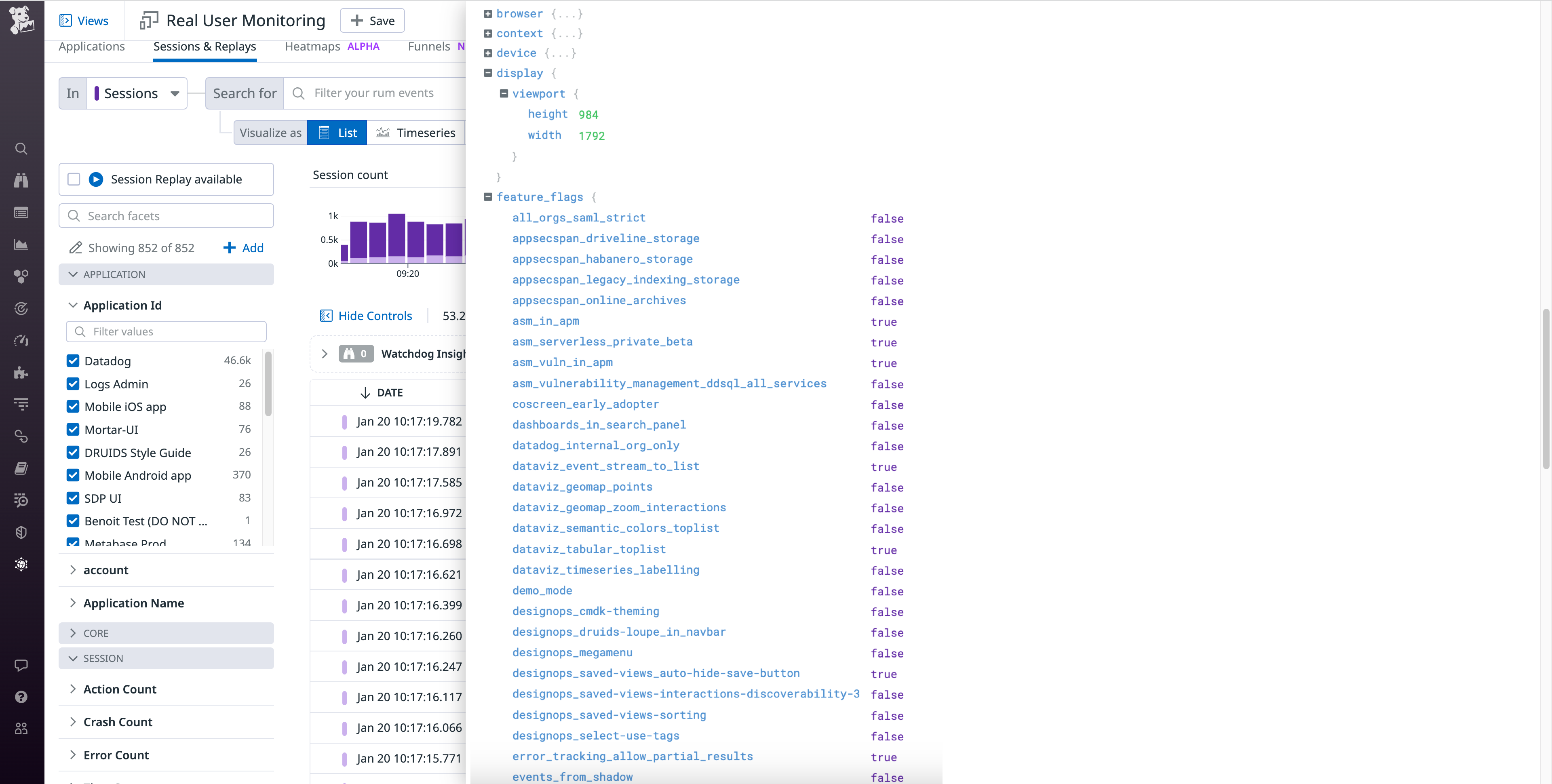 Once the feature is enabled sessions will display all applicable feature flag values