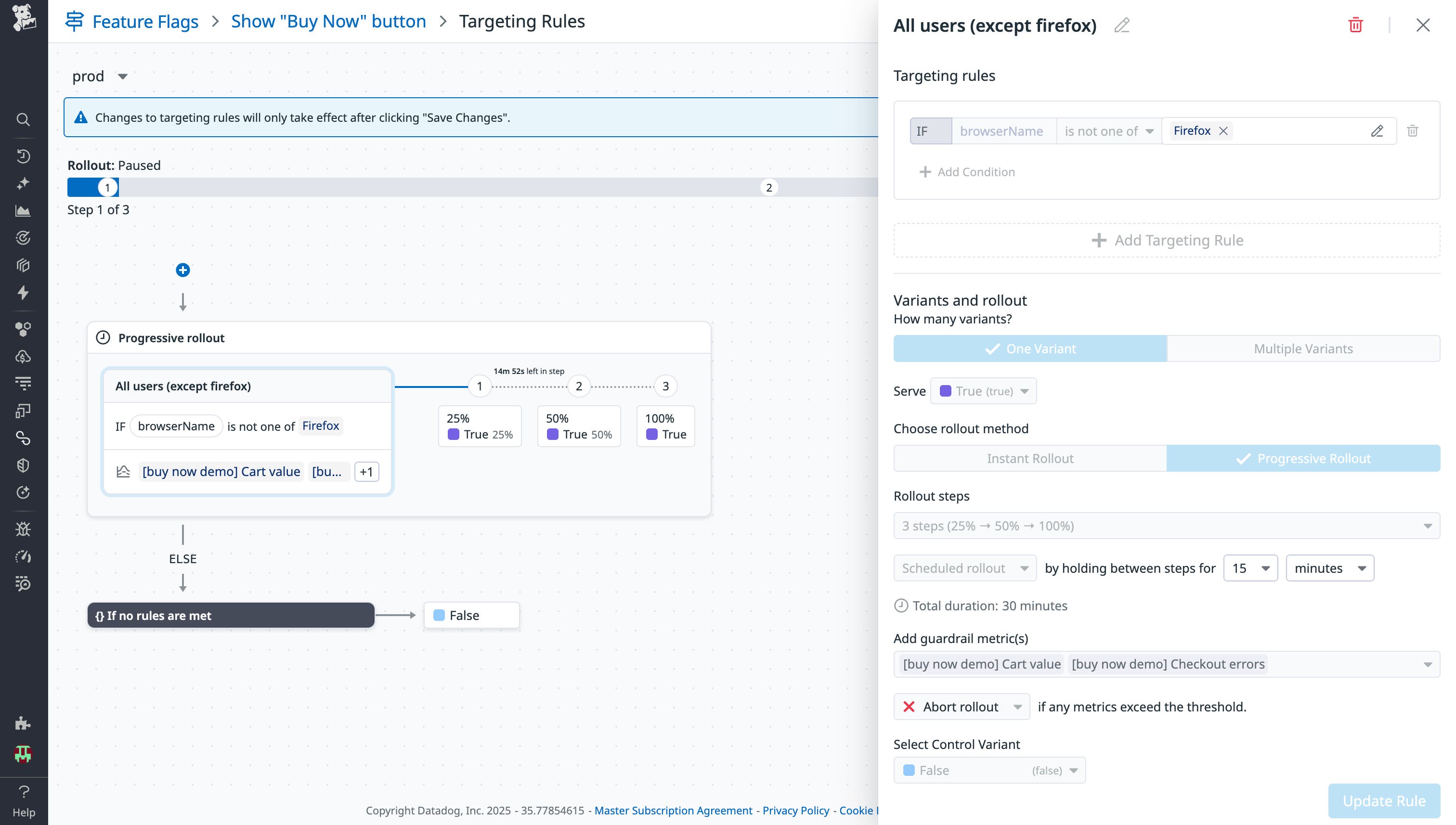 A screenshot showing targetting rules and setting up a progressive feature rollout. A screenshot showing targetting rules and setting up a progressive feature rollout.