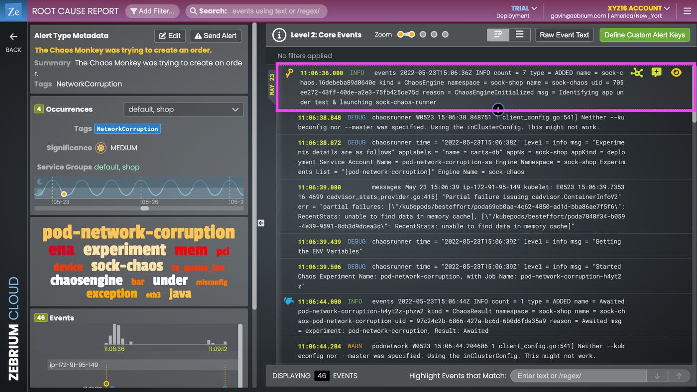 Zebrium detects a chaos agent Zebrium detects a chaos agent