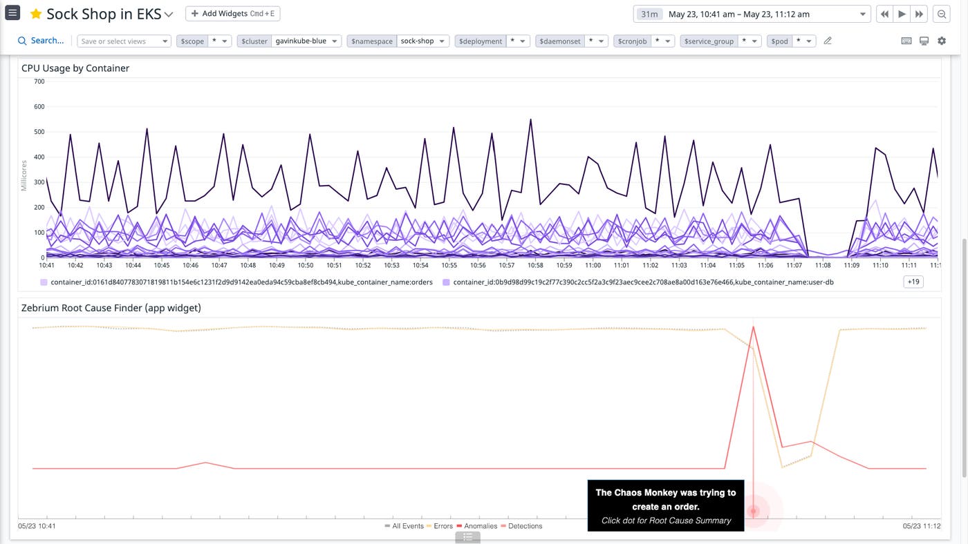 the Zebrium app detects a potential root cause of the issue the Zebrium app detects a potential root cause of the issue