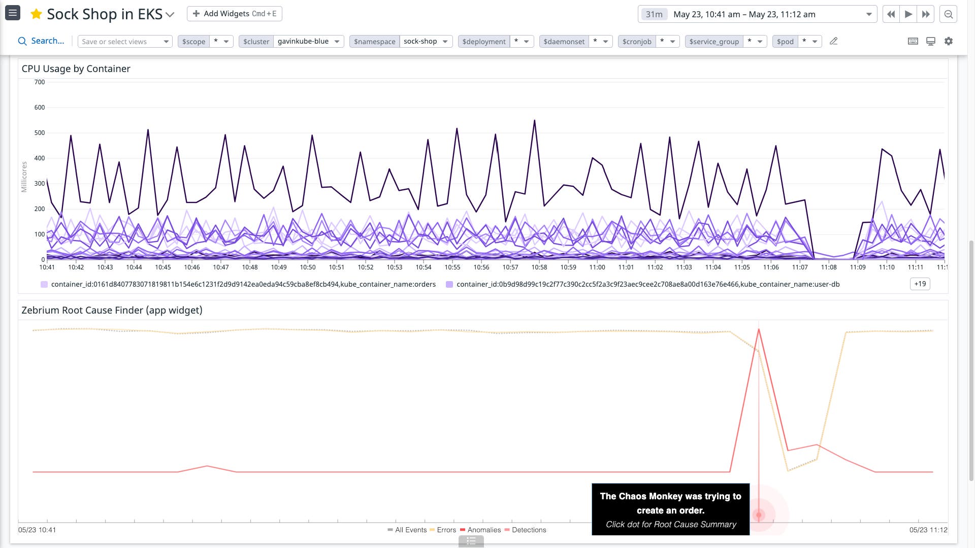 the Zebrium app detects a potential root cause of the issue the Zebrium app detects a potential root cause of the issue