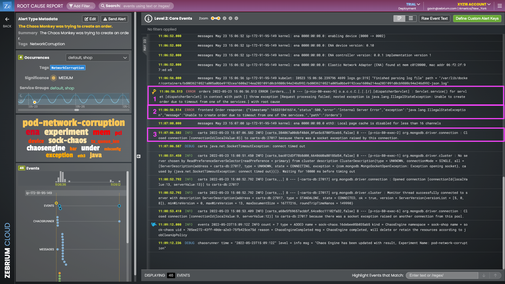 Zebrium detects the symptoms of the root cause